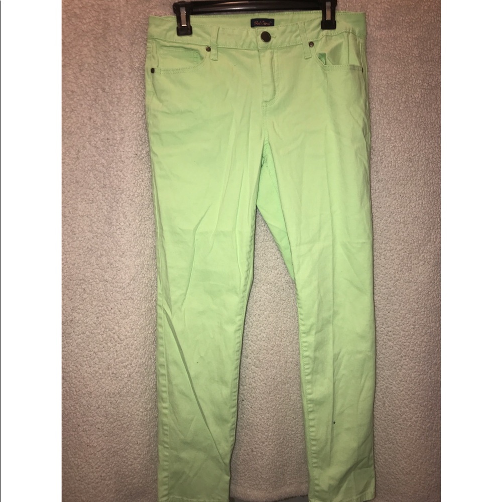 Bright green red camel jeans